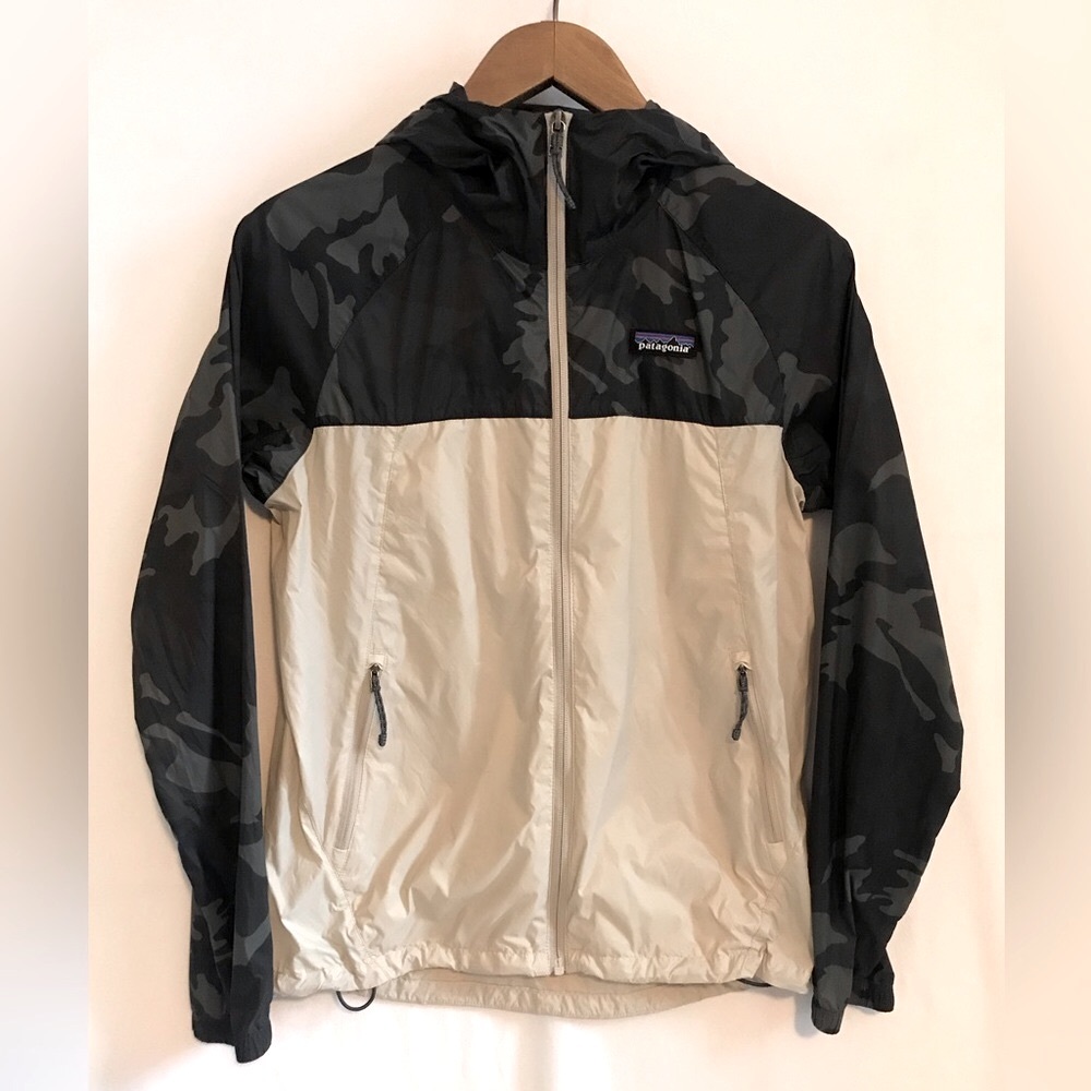 Unisex Patagonia Mojave Trails Windbreaker Black Camo Tan XXS DWR Hooded Jacket
